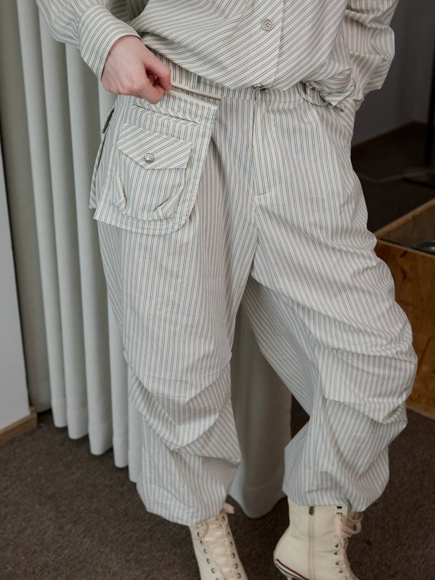 Lazy Striped Bud Shirt & Cargo Pants Set – Relaxed Two-Piece Outfit