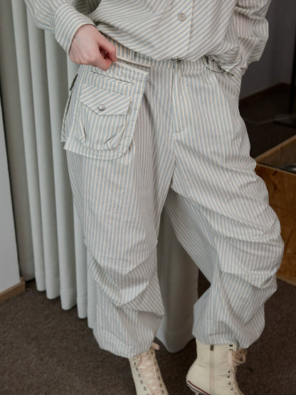 Lazy Striped Bud Shirt & Cargo Pants Set – Relaxed Two-Piece Outfit