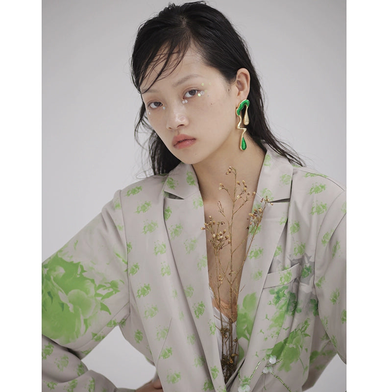 Original Green Printed Beaded Thin Jacket Z104