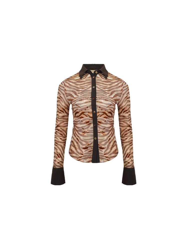 Beast Print Zebra Slim-Waist Shirt – Hong Kong Retro Autumn Bold Look