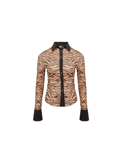 Beast Print Zebra Slim-Waist Shirt – Hong Kong Retro Autumn Bold Look