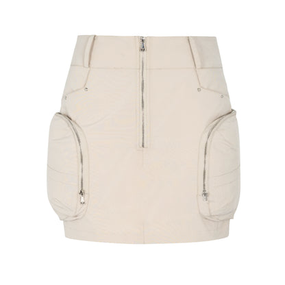 Workwear Pocket Short A-line Skirt with Belt