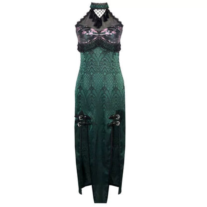 Snake Jacquard Mesh Split Dress