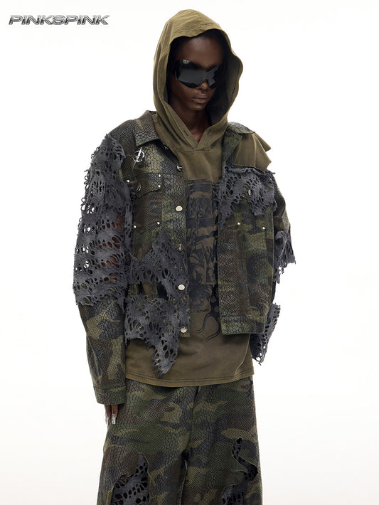 2025AW Electric Moon Camo Destruction Denim Jacket