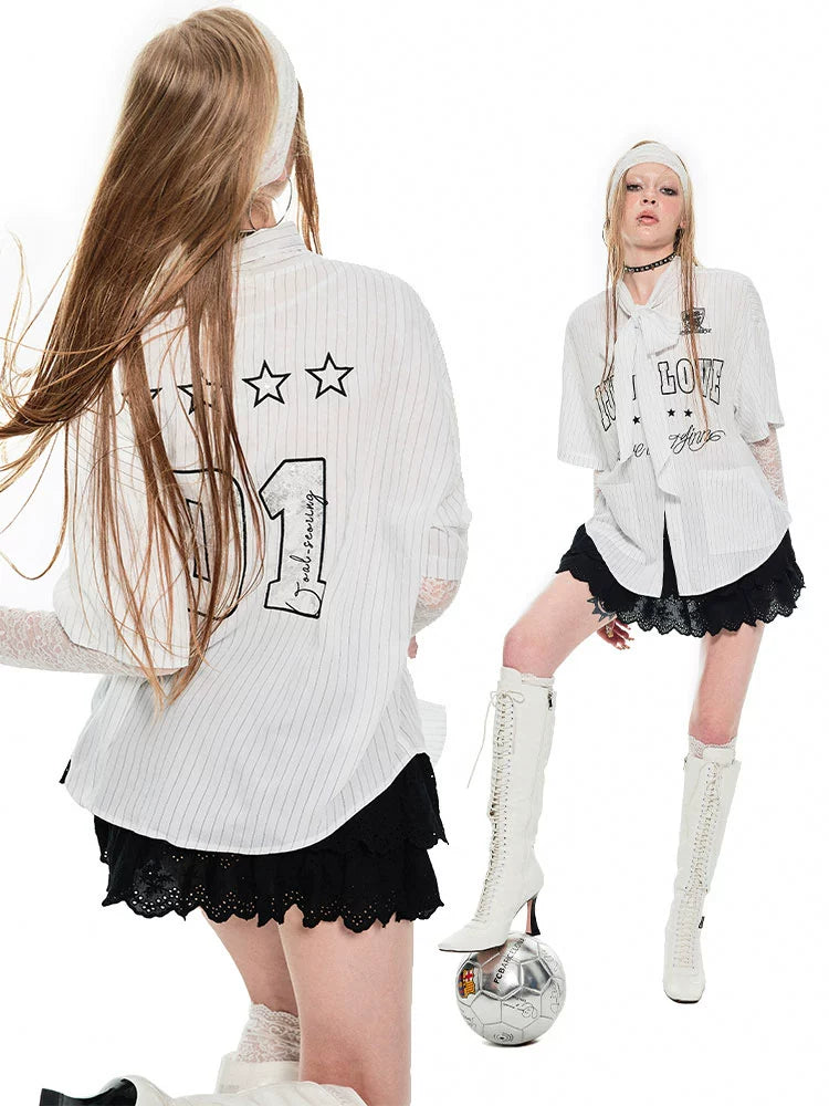 Ribbon Tie Jersey Stripe T-Shirt – Loose Fit Summer Design for Women