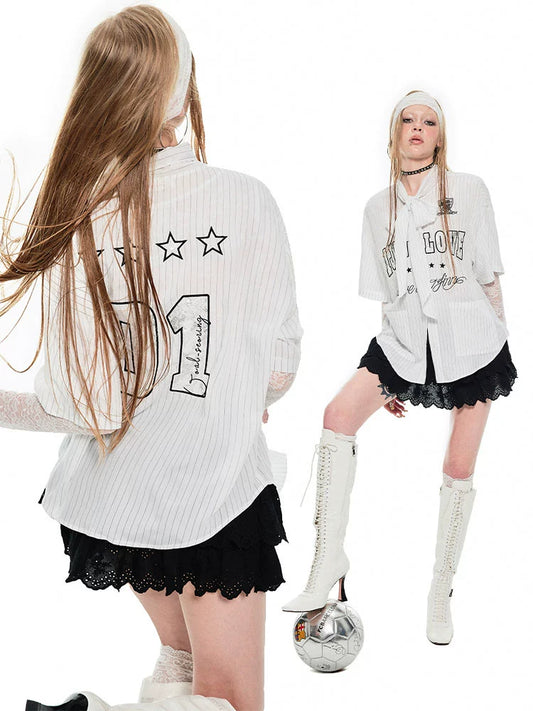 Ribbon Tie Jersey Stripe T-Shirt – Loose Fit Summer Design for Women