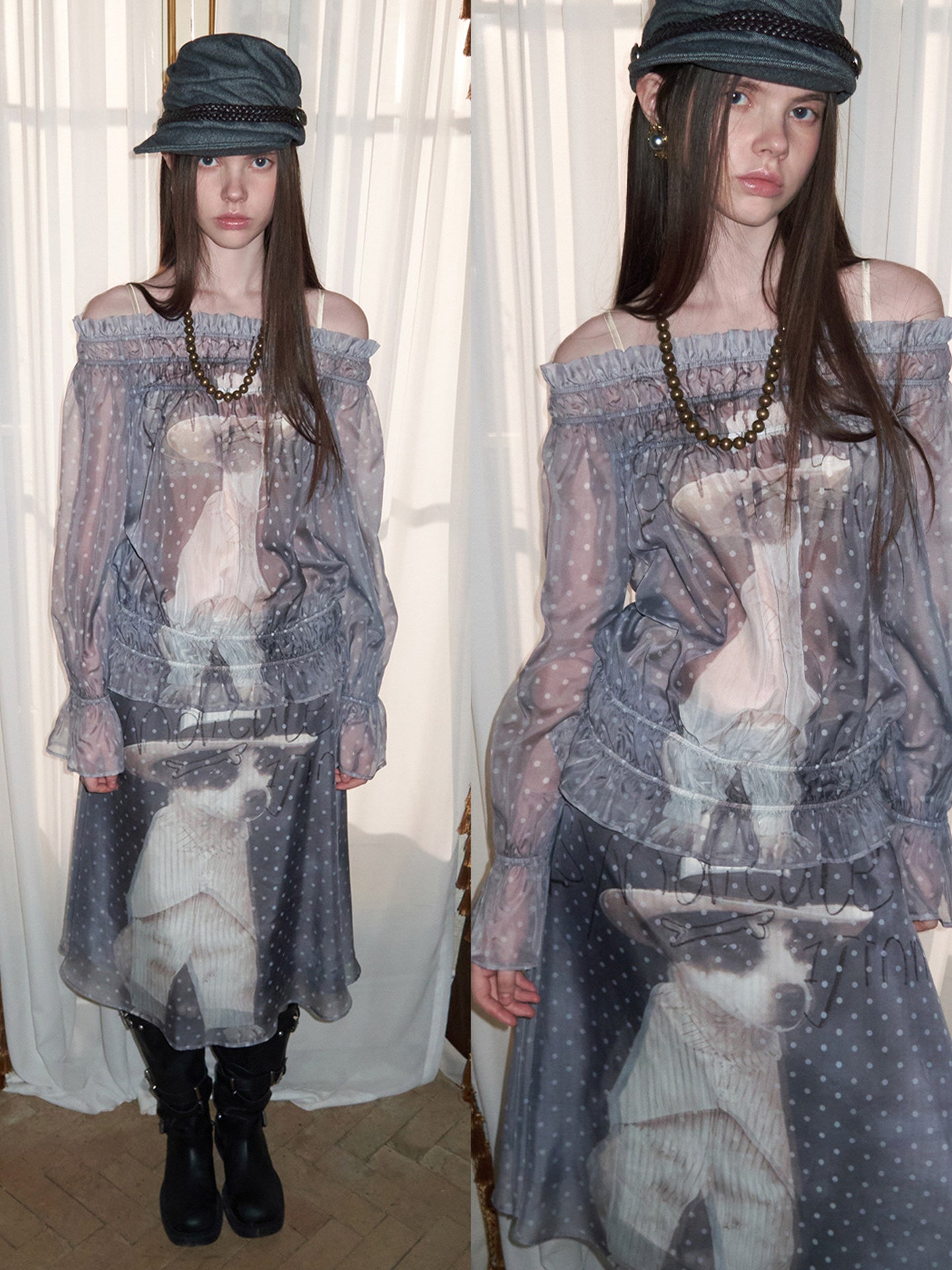 Cat & Dog Print Chiffon Blouse