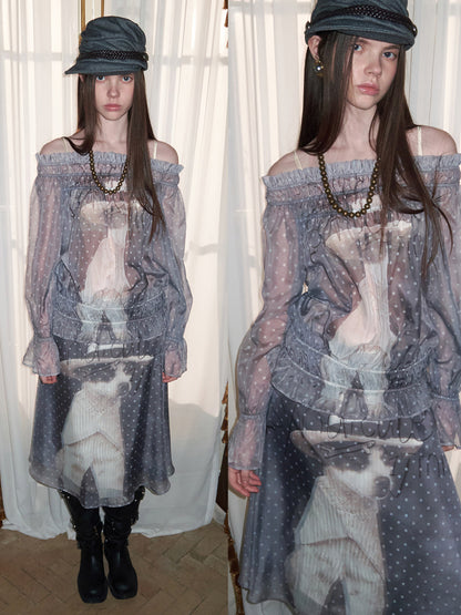 Cat & Dog Print Chiffon Blouse