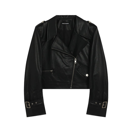 Black Leather Biker Jacket - Spring Hot Girl PU Jacket