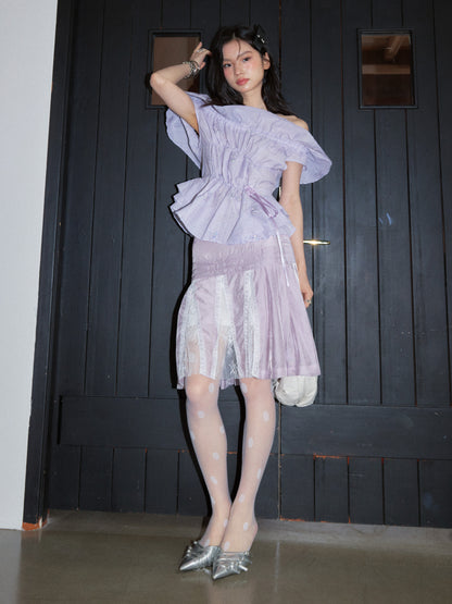 Pleated Lace Patchwork Midi Skirt | Fairycore Romantic Skirt
