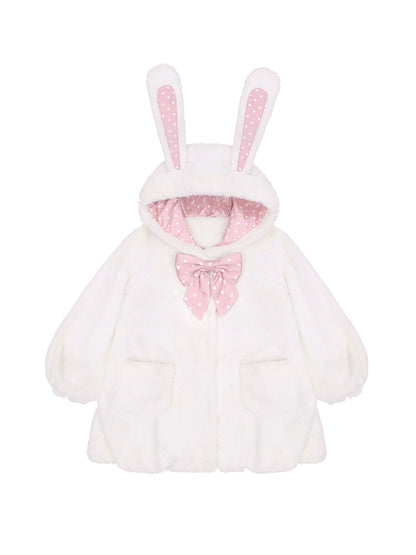 Bobo Rabbit Genuine Polka Dot Fur Coat with 3D Bunny Ears