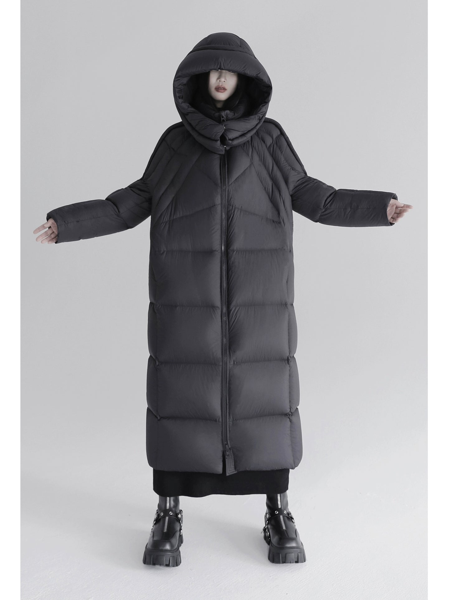 Hooded Long Down Jacket with Thermal Design