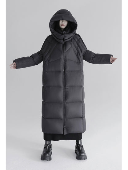 Hooded Long Down Jacket with Thermal Design