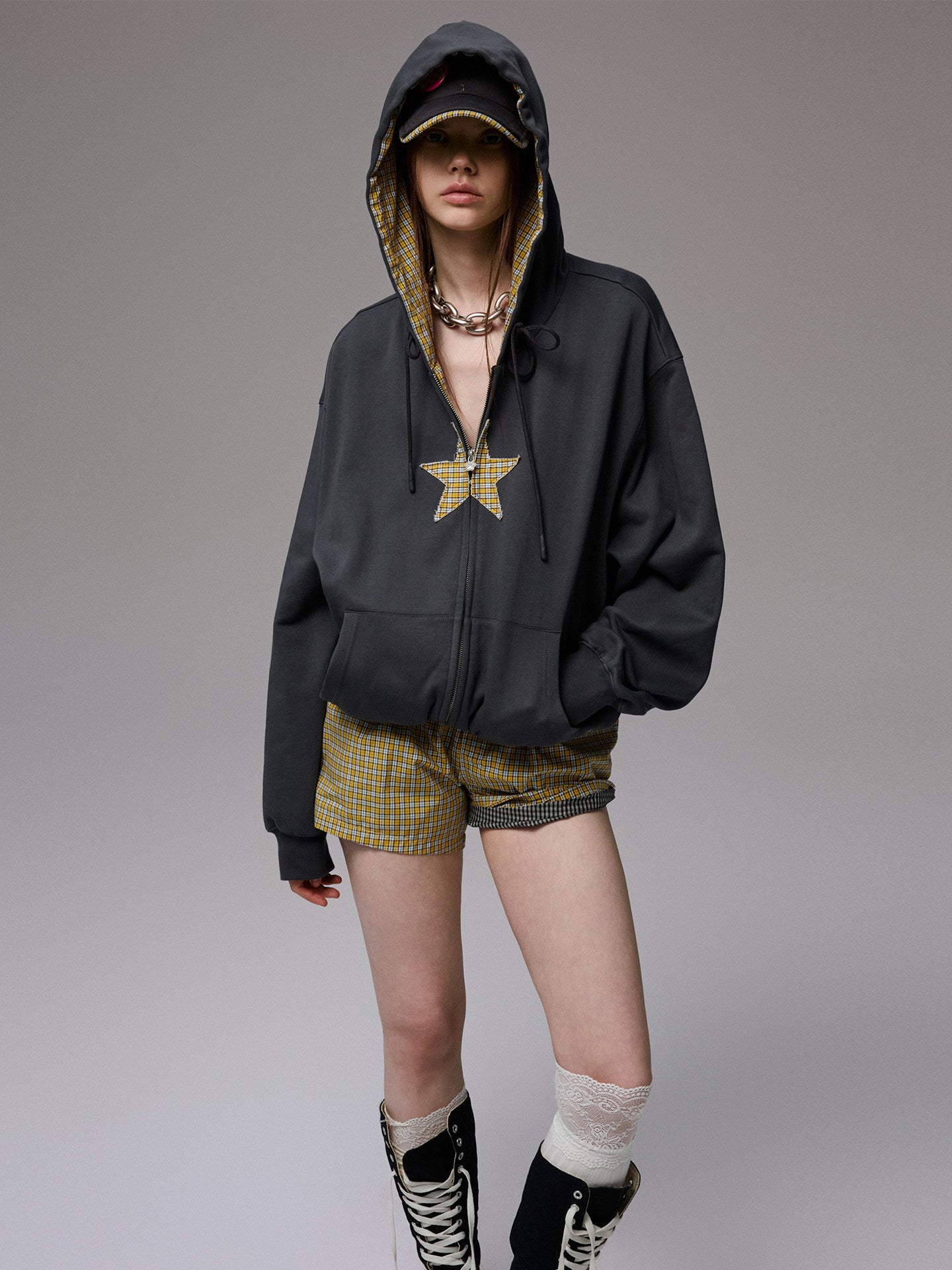 Star Patchwork Hooded Sweatshirt
