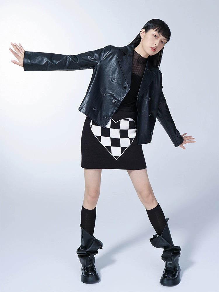 Original Black and White Checkerboard Knit Hip Skirt