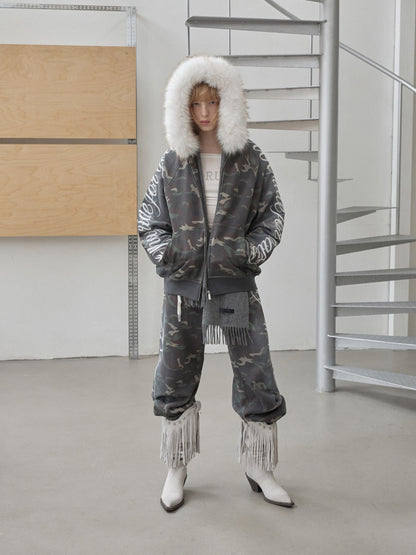 Embroidered Fur Hoodie Lounge Set