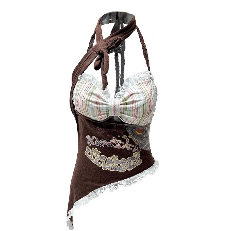 Lace Panel Halterneck Cami Set – Knit Mesh Detail