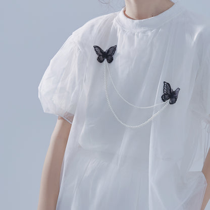 Double Layer Organza Embroidered Butterfly Necklace