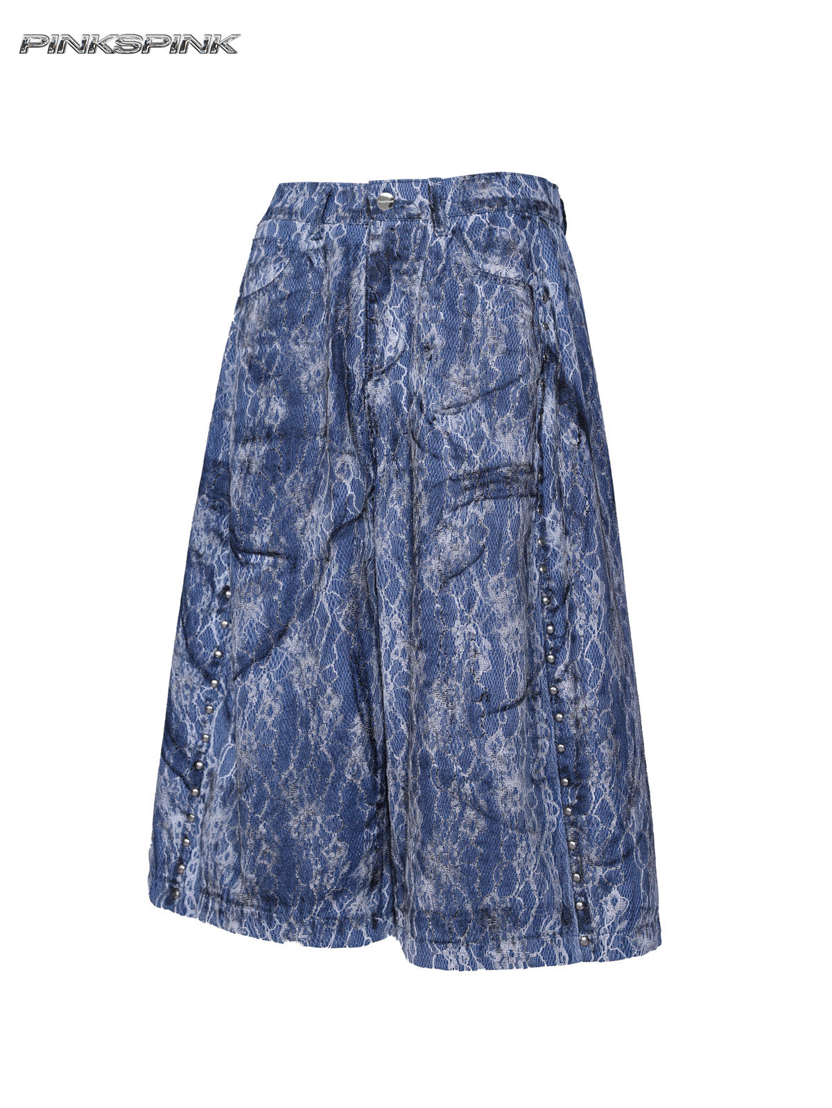 Studded Lace-Coated Distressed Y2K Unisex Denim Shorts