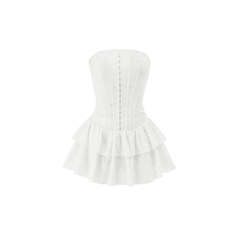 Herringbone Cotton Dress with Skirt – Double Jacquard Elegance