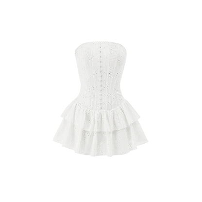 Herringbone Cotton Dress with Skirt – Double Jacquard Elegance