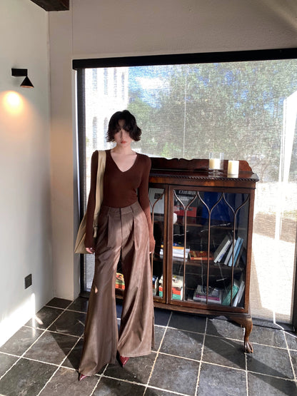 High-Waisted Wide-Leg Straight Pants – Hong Kong Retro Autumn Minimal