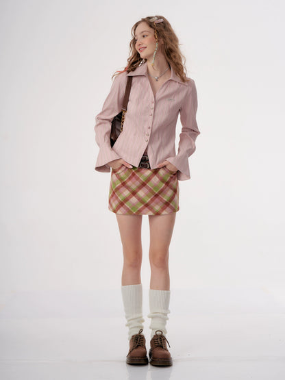 Wool Plaid Skirt | High Waist Slim Fit Retro American Style for Autumn/Winter