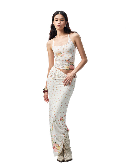 Resort Floral Vest & Maxi Skirt Set – Relaxed Buttoned Scoop Neck Style