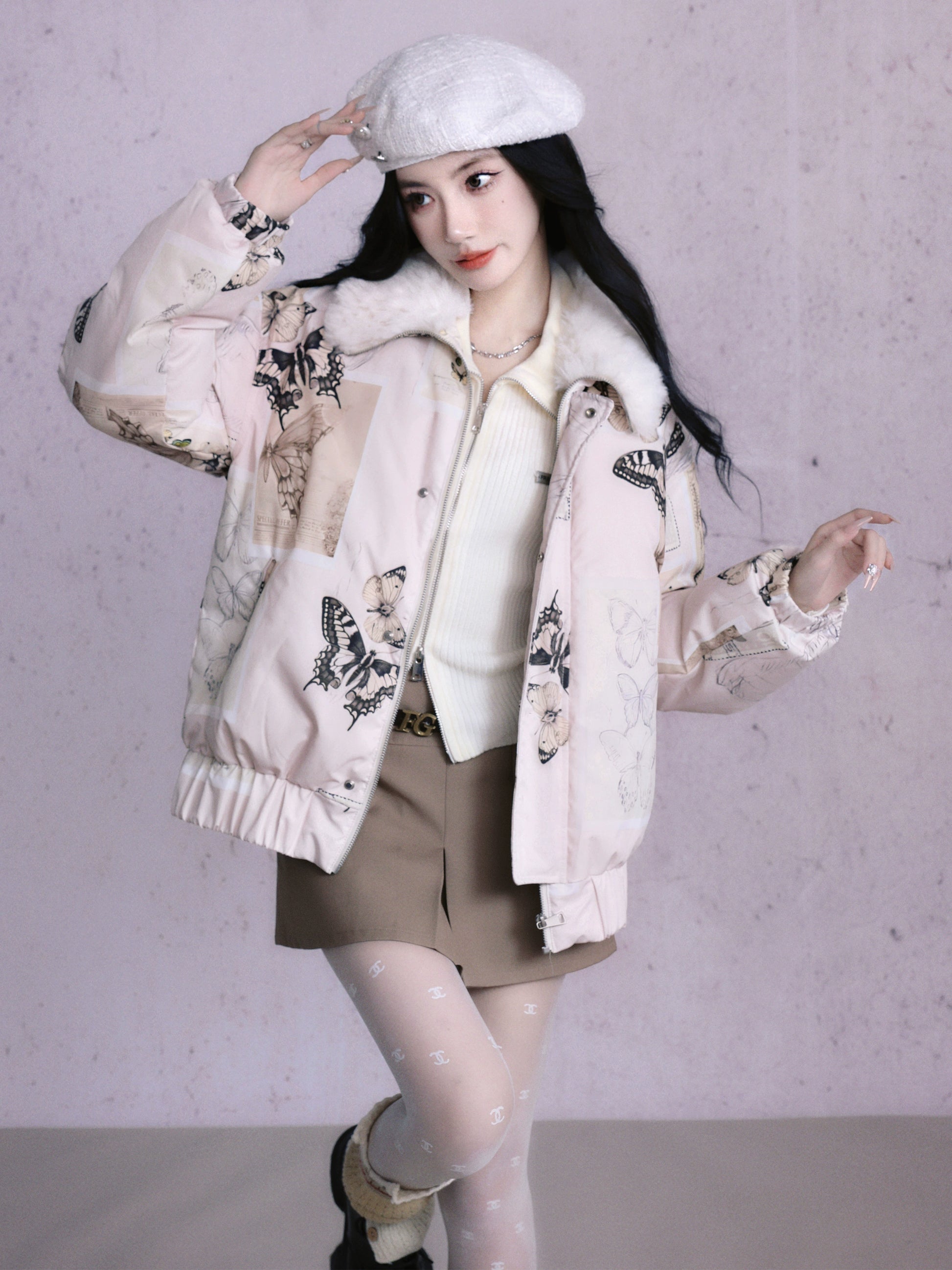 Butterfly Fur Collar Warm Cotton Jacket