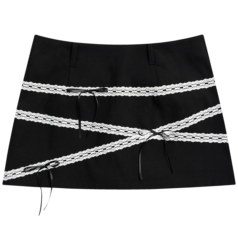 Bow Lace Black Skirt | Retro Slim Fit Summer American Design