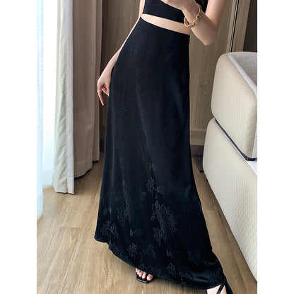 Black High-Waist Jacquard Skirt