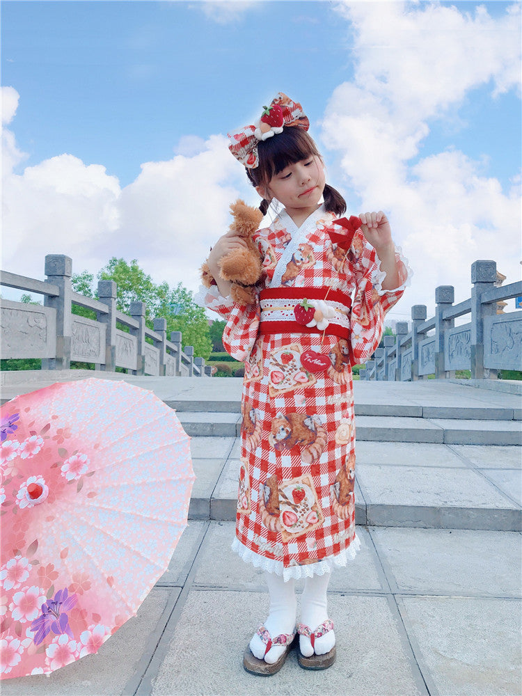 Children's Red Panda Picnic Kimono Dress