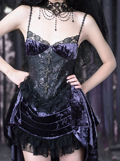 Luna Ritual Velvet Gothic Lace Slip Dress