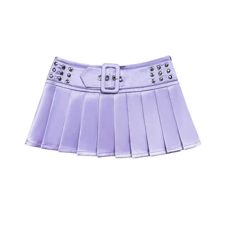 satin rivet pleated skirt