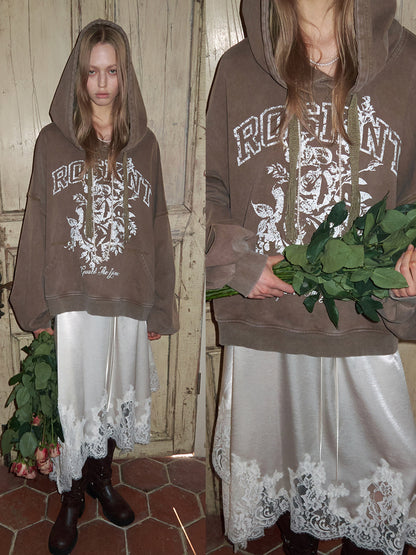 Rose Print Hooded Sweatshirt