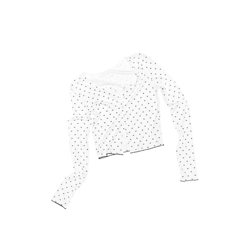 Polka Dot & Cat Paw Lace U-Neck Cardigan – Slim Fit Short Coat for Cute Looks