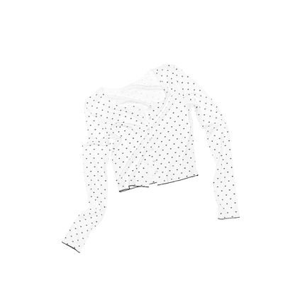 Polka Dot & Cat Paw Lace U-Neck Cardigan – Slim Fit Short Coat for Cute Looks