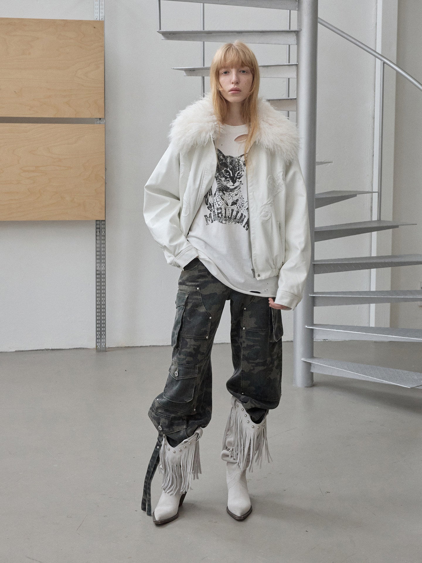 Camouflage Workwear Wide-Leg Pants
