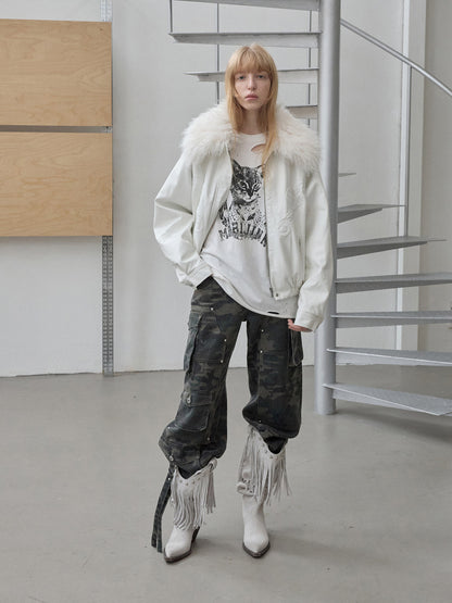 Camouflage Workwear Wide-Leg Pants