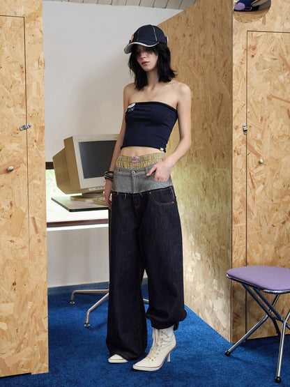Embroidered Wide-Leg Denim Jeans