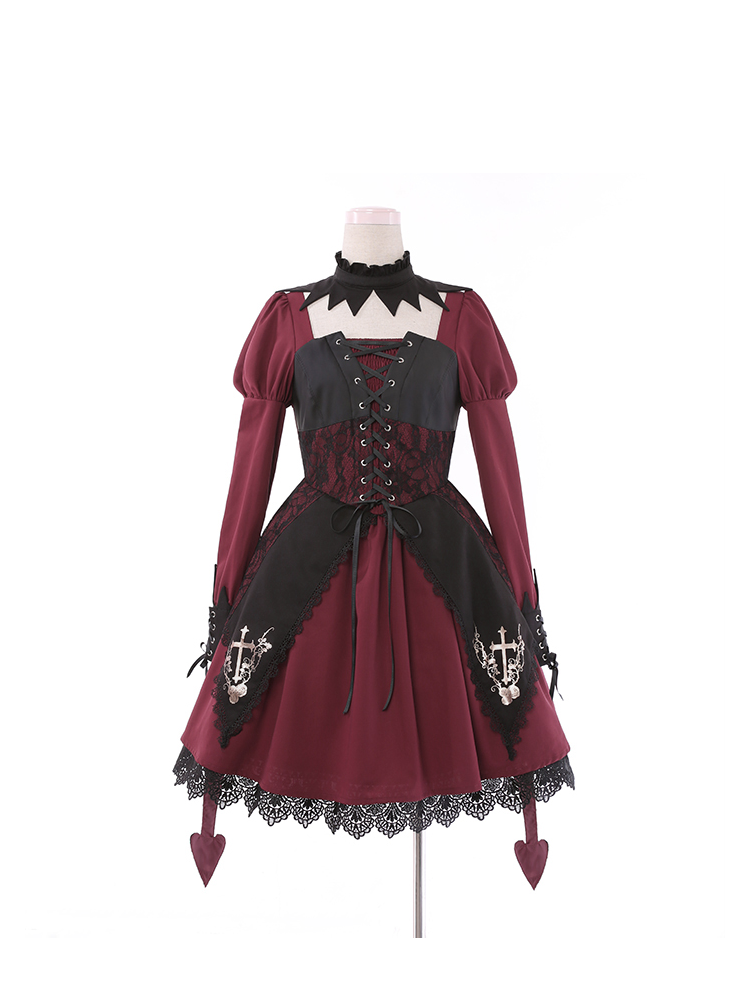 Lolita Rose Cross Gothic Retro Stitching OP Dress