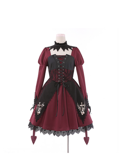 Lolita Rose Cross Gothic Retro Stitching OP Dress