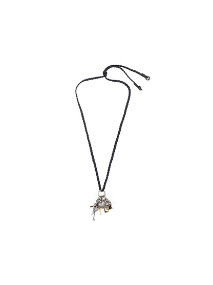 Hand-woven Leather Rope Natural Stone Metal Love Key Adjustable Long Necklace