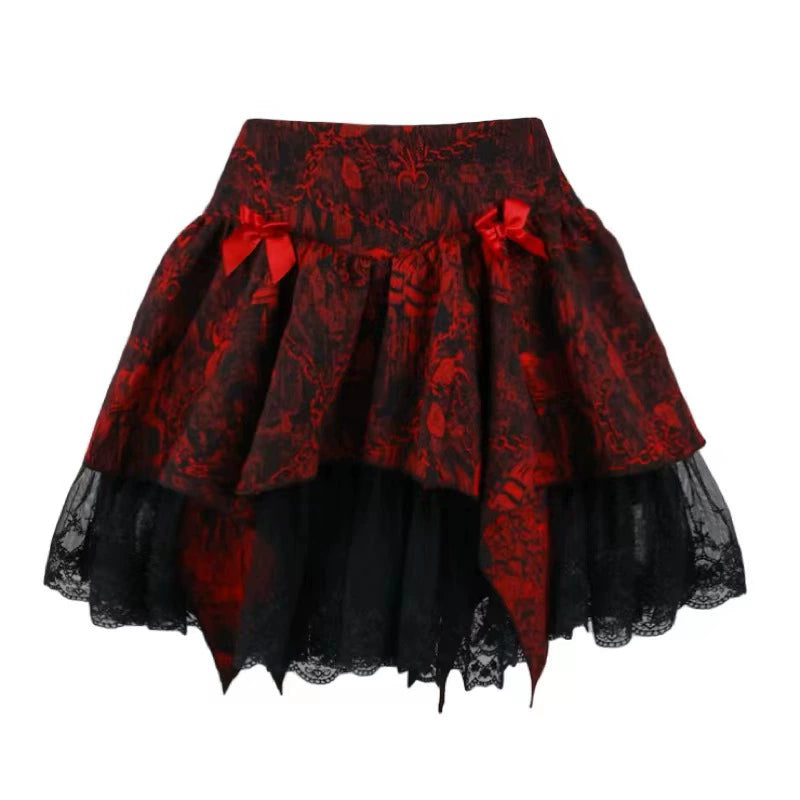 Gothic Red & Black Bow Blossom Skirt