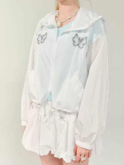 Butterfly Embroidered Hooded Sunscreen Shirt | Thin Summer American Retro Jacket