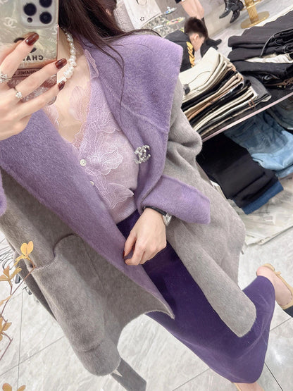 Reversible Cashmere Coat – Chic Short Lace-Up Celebrity Woolen Jacket