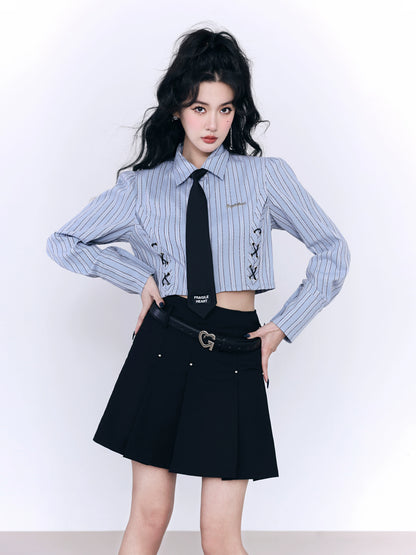 Intellectual Love College Blue Striped Shirt Set