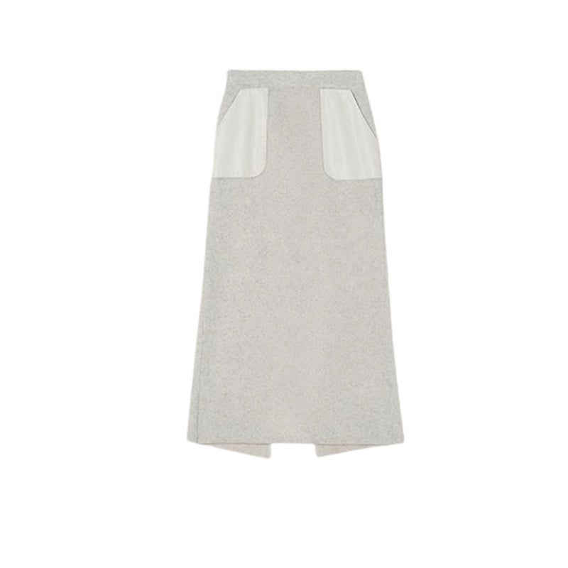 Contrast Panel Leather Pocket Skirt