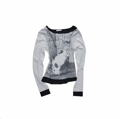 Cat & Dog Off-Shoulder Layered Tee