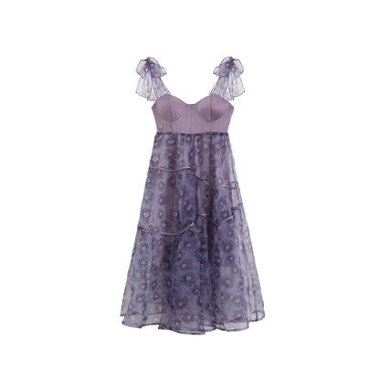 Original Design by You'er UARE: Fairy, Sweet and Cool, Irregular Mesh Retro Chest, Strap Dress